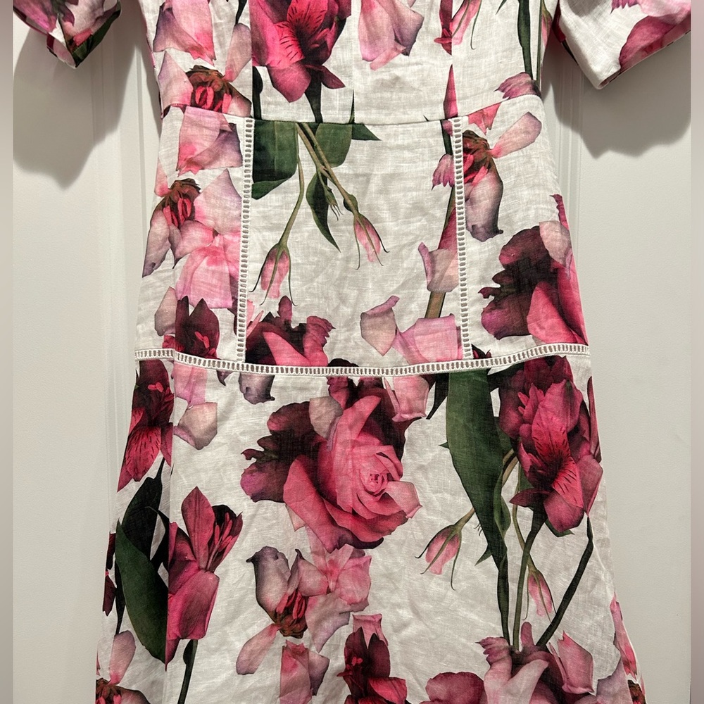 Ted Baker Short Sleeve V Neck Linen Midi Dress - Picture 4 of 7